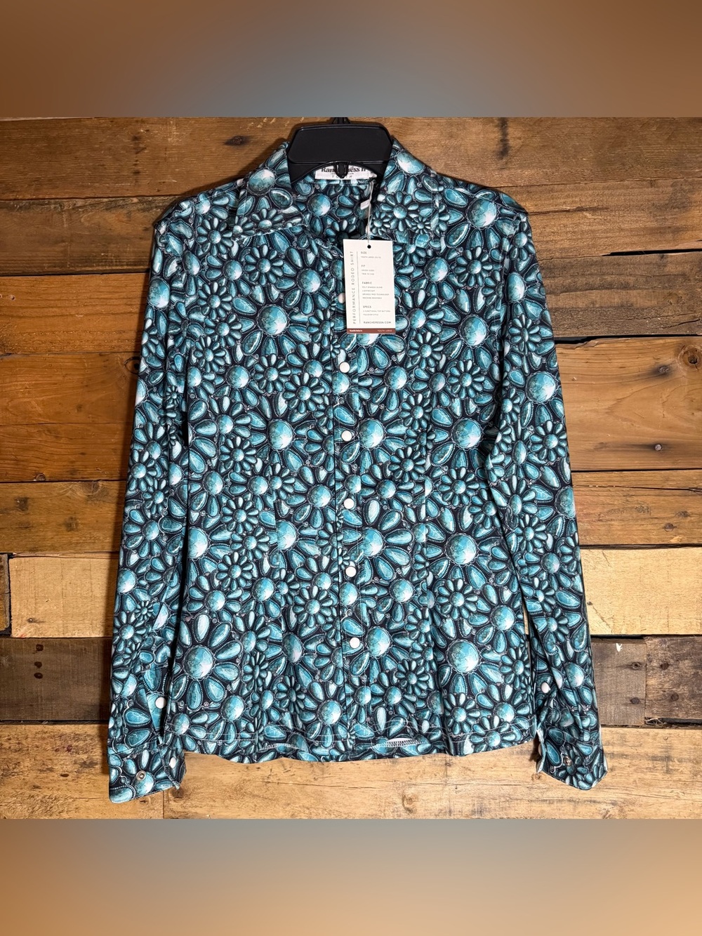 Ranch Dress'n Performance Shirt Turquoise Squash Blossom Youth  size Large NWT